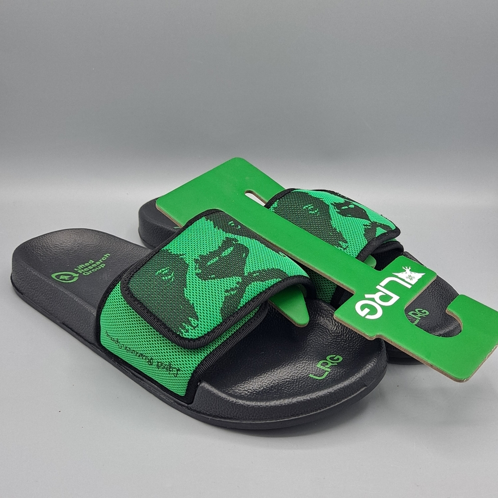 NEW RARE Mens LRG Lifted Research Group Panda Velcro Green Black Slides Sandals